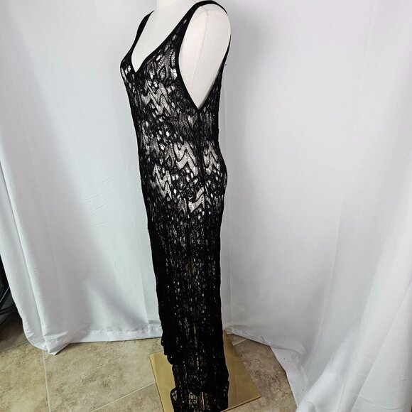Eileen Fisher Black Crochet Lace Sleeveless Midi Dress Large Romantic Coqette - Picture 5 of 14